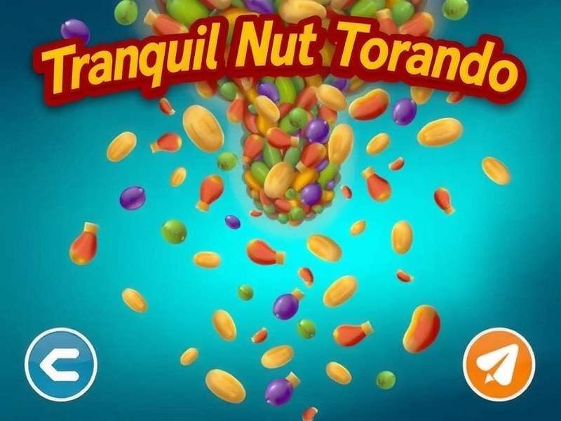 Tranquil Nut Tornado gameplay screenshot showing colorful nuts spinning in a tornado